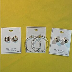 NWT Mia & Amelia Bundle Gold and Silver Earring Sets 3 pairs